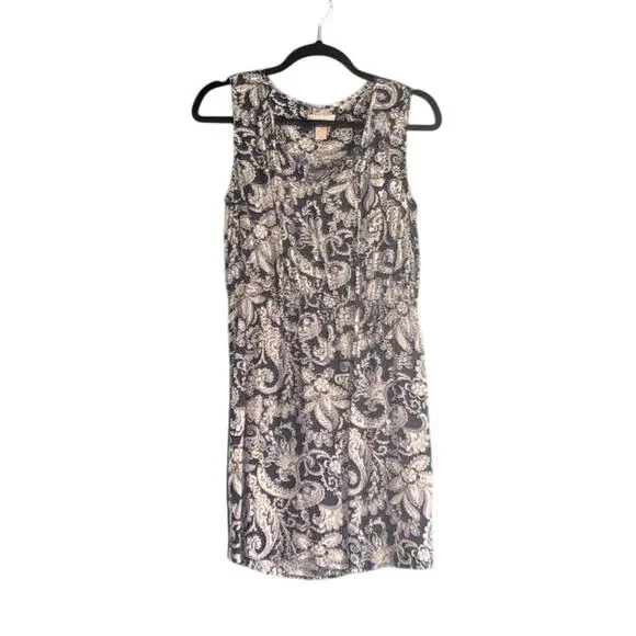 Ann Taylor Loft Dress Navy White Paisley Elastic Waist Rayon Light/Airy Womens S - Picture 3 of 3
